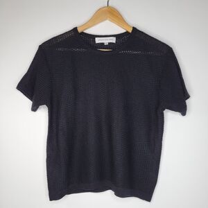 JONES NEW YORK Black Open Knit Top Size S Short Sleeve Sheer